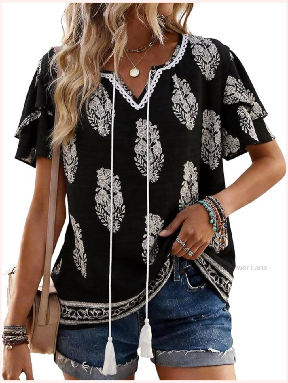 Boho Short Sleeve Peplum Blouse V Neck Tie Front Tunic Floral Shirt